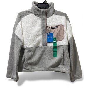Columbia NWT Women's Long Sleeve Cropped Fleece Pullover, XL, Gray/White